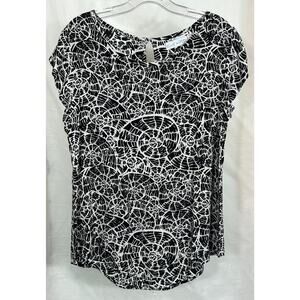 Blue Water Black White Abstract Print Rayon Top Small Handmade Indonesia